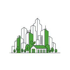 Fototapeta premium Green city skyline with sustainable buildings and eco house illustration