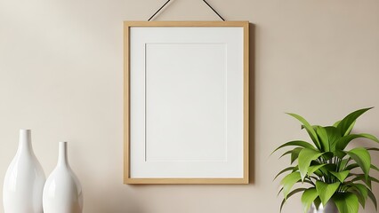 Luxury minimal Wall frame mockup elegant neutral wall background with blank poster frame display modern gallery decoration template scene for artwork branding presentation and creative design
