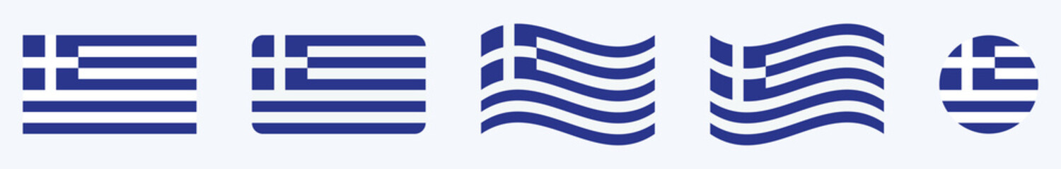 Obraz premium Greece National Flag Vector Set in Flat Waving and Circular Shapes