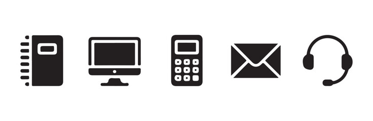 Fototapeta premium Office equipment and communication icons for business workspace and administrative tasks set
