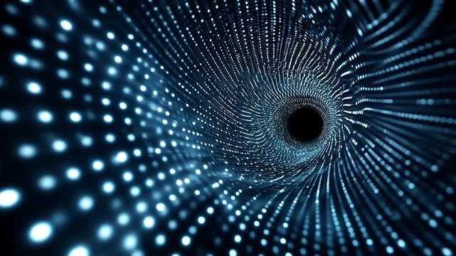 Blue glowing dots forming a tunnel effect with a dark center.