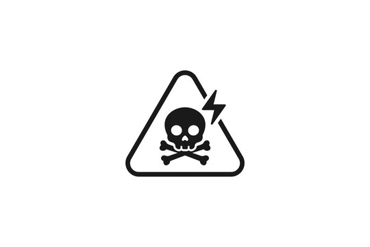 Danger Warning Sign with Skull and Lightning Bolt Icon high voltage
