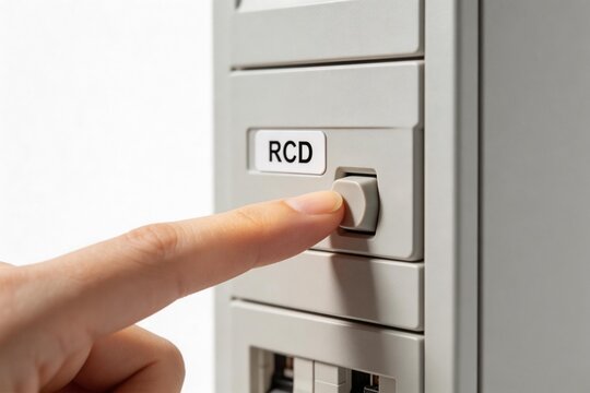 Finger pressing RCD switch on device