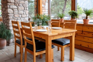 Obraz premium Restaurant dining table prepared for guests, cozy ambiance