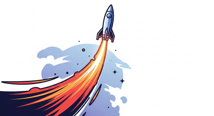 Rocket ship blasting off into the sky with vibrant flames © Hamna