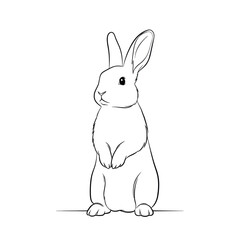 Obraz premium Cute rabbit standing on hind legs black and white line art drawing.