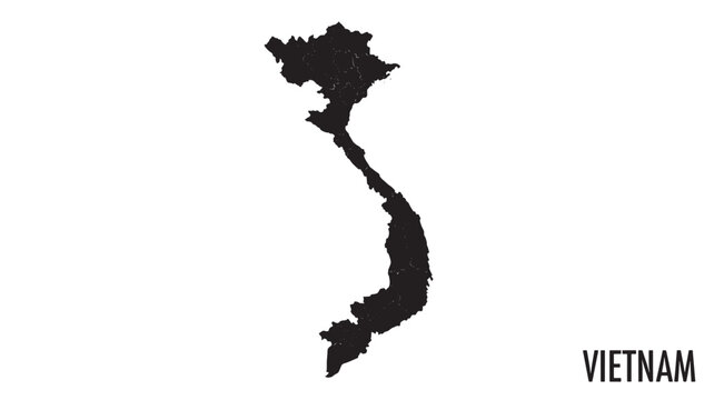 Map of Vietnam country silhouette with provincial divisions and clear white background featuring provinces, geography, Southeast Asia with travel and