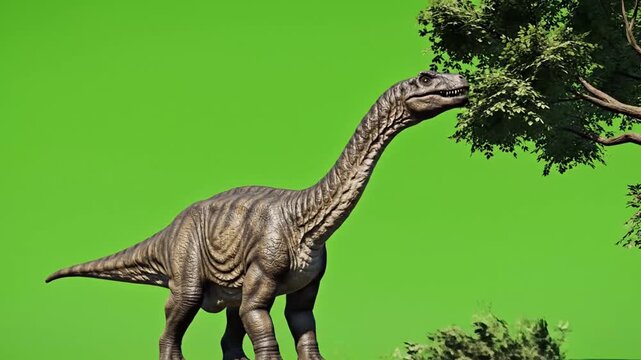 Dinosaur Eating from Tree on Green Screen Chroma Key