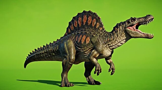Realistic Spinosaurus Dinosaur Roaring on Green Screen