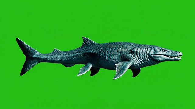 Mosasaurus Prehistoric Marine Reptile Swimming on Green Screen
