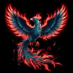 Obraz premium Vibrant Phoenix Illustration with Fiery Teal Wings