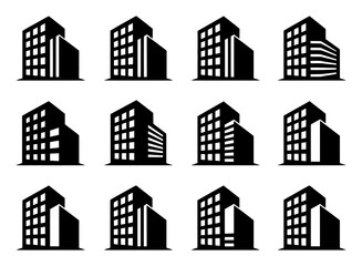 Fototapeta premium Set of Modern Building Silhouette Vector Illustrations