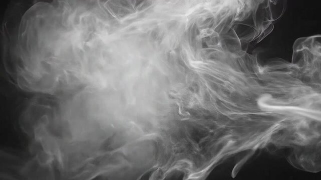 Wisps of white smoke swirl against a stark black background
