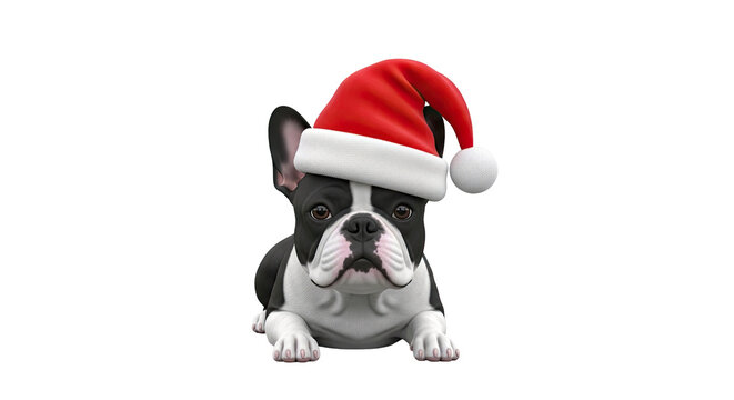 French Bulldog Wearing a Santa Hat