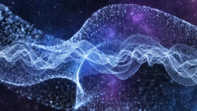 Abstract glowing waves and particles in starry nebula background