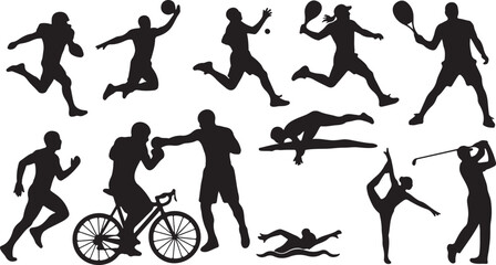 Set of Diverse Sport Athlete Silhouettes Isolated Vector Collection isolated PNG with Transparent Background