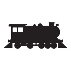 Obraz premium Black silhouette of a vintage steam locomotive train on tracks iconic symbol of industrial transportation