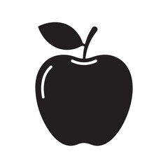 Obraz premium Black silhouette of an apple with a leaf on top simple fruit icon