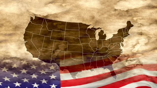 Map of the USA and the American flag