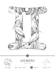 Modern magic witchcraft card with astrology Pisces zodiac sign characteristic. Hand drawing art product. Vector illustration © annbozhko