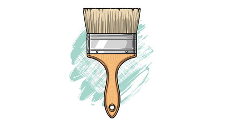 Wide wooden handled paintbrush positioned over a decorative blue textured paint stroke for artistic concepts and diy art.