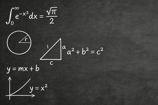 Mathematical equations and graphs on chalkboard