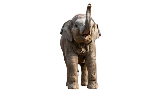 Elephant with Trunk Up on Transparent Background