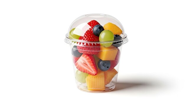 Colorful fruit cup with plastic dome lid