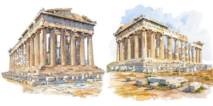 acropolis of athens watercolor vector illustration