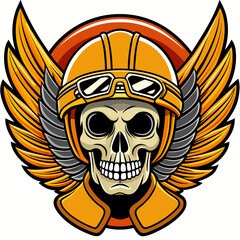 Fototapeta premium Skull with biker helmet and goggles, winged emblem, retro motorcycle club logo, dark fantasy style