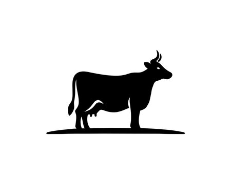 Black Cow Silhouette on White Background for Dairy Farming and Livestock Concepts