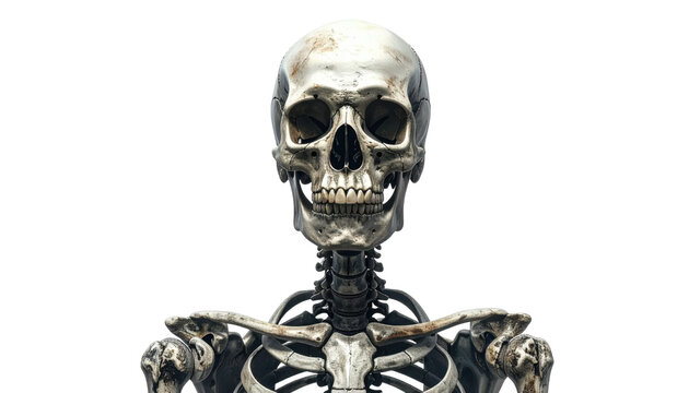 Realistic Human Skeleton Anatomical Model Display with Detailed Features on Transparent Background