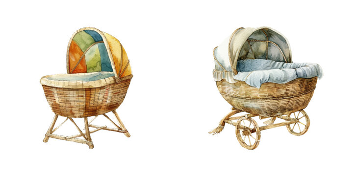 bassinet watercolor vector illustration