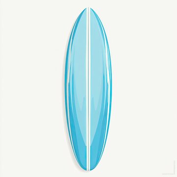 Sleek blue surfboard with white racing stripes, isolated on a white background