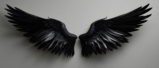 Fototapeta premium Black bird wing isolated on a plain white background nature concept minimalist graphic