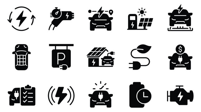 Electric vehicle charging icons for sustainable transportation
