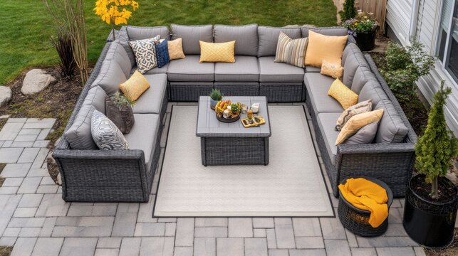 Spacious U-Shaped Outdoor Patio Lounge Furniture Arrangement