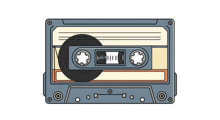 Fototapeta premium Detailed illustration of a vintage analog audio cassette tape representing retro music culture and nostalgic technology from the past.