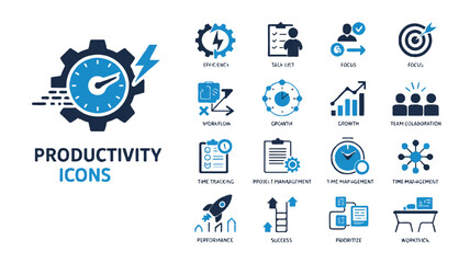 Productivity themed icons representing efficiency focus and workflow management