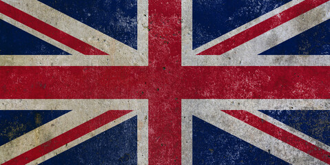 Fototapeta premium United Kingdom flag painted on cracked concrete wall texture background