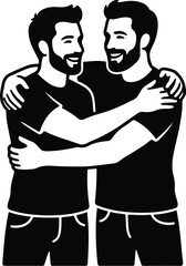 Obraz premium Minimalist Male Friendship and Brotherhood Vector Illustration - Perfect for WorldPride Amsterdam 2026, Gay Pride Celebrations, and LGBTQ+ Unity Events - Black and White Silhouette Icon