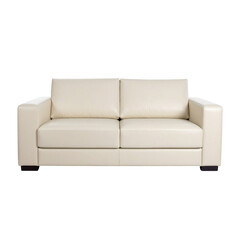 Fototapeta premium modern cream leather sofa with clean lines and dark square feet couch furniture isolated on transparent background. PNG die-cut for advertising