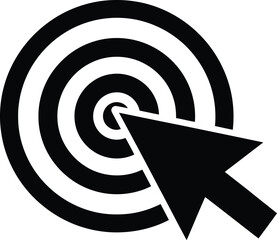 Black and white target with a computer mouse cursor arrow hitting the bullseye © Shaiful