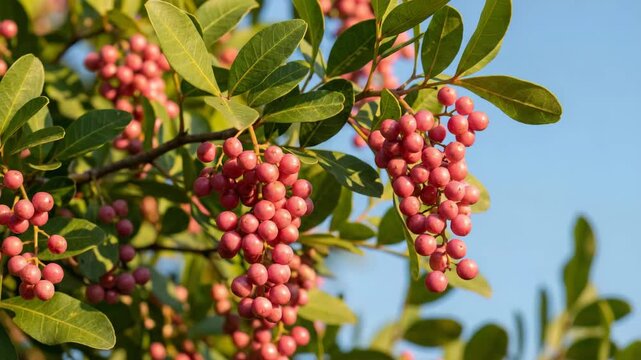 pink peppercorns on brazilian pepper tree video