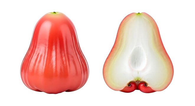Vibrant Red Rose Apple Fruit, Whole and Cut