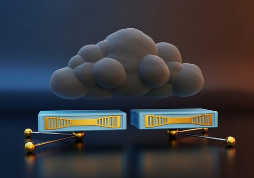 Cloud computing concept with servers and cloud storage  data storage and management  cloud technology