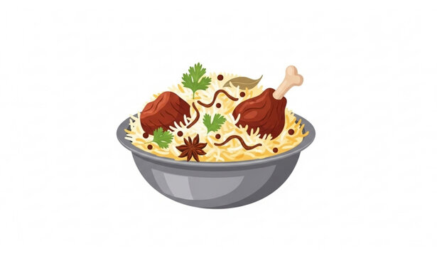 Indian biryani rice close up vector traditional spicy basmati dish isolated
