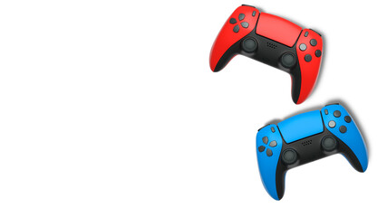 Wireless gaming controllers flying in air isolated on white background, symbolizing gaming technology concept © Vasyl Onyskiv