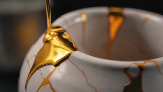 Kintsugi Art: Pouring Liquid Gold on Cracked Ceramic Generative AI