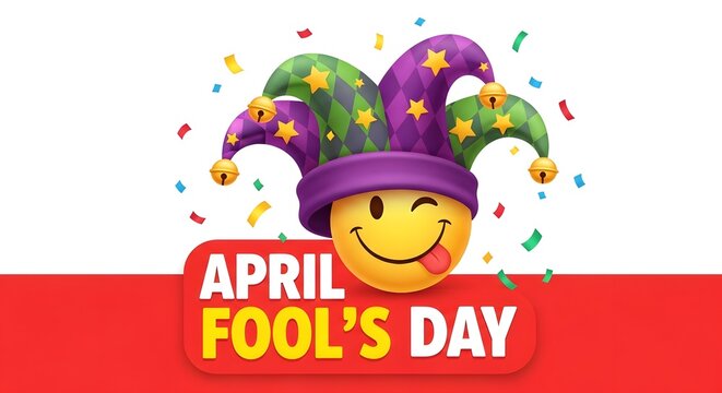 Colorful April Fool's Day celebration with jester hat